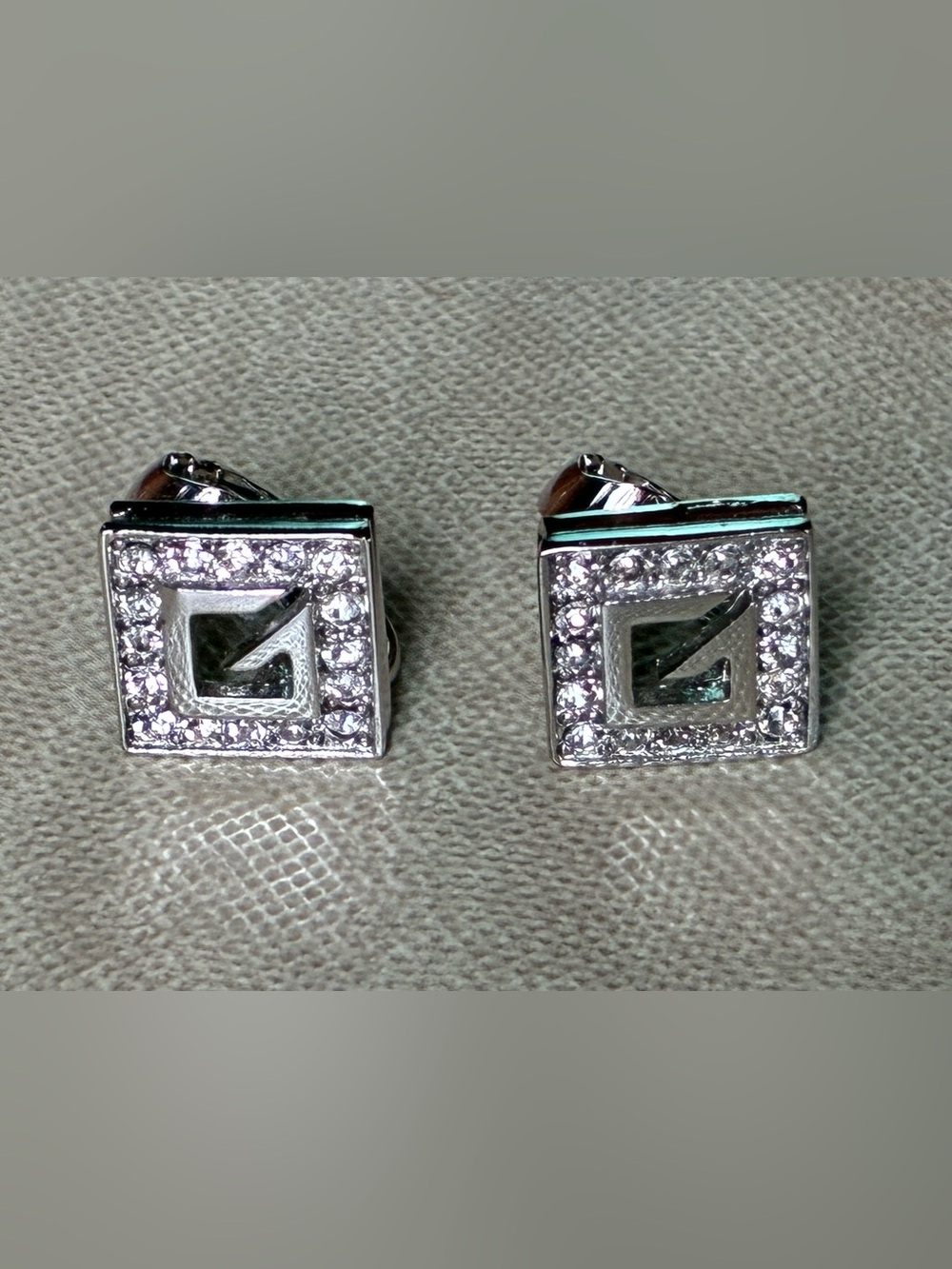 Women’s Silver-Tone Square Crystal clip on earrings